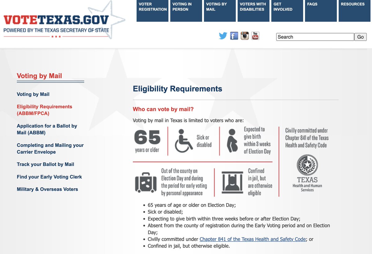 Having voted in states with friendlier voting laws (CA &amp; MT), I forget how my home state of TX still makes it difficult for its citizens to vote. Voting by mail in TX is limited to 65 years+ and early voting ended Nov 4th. Ridiculous! 
Show up. #Vote on Nov 8th. #letsgotx