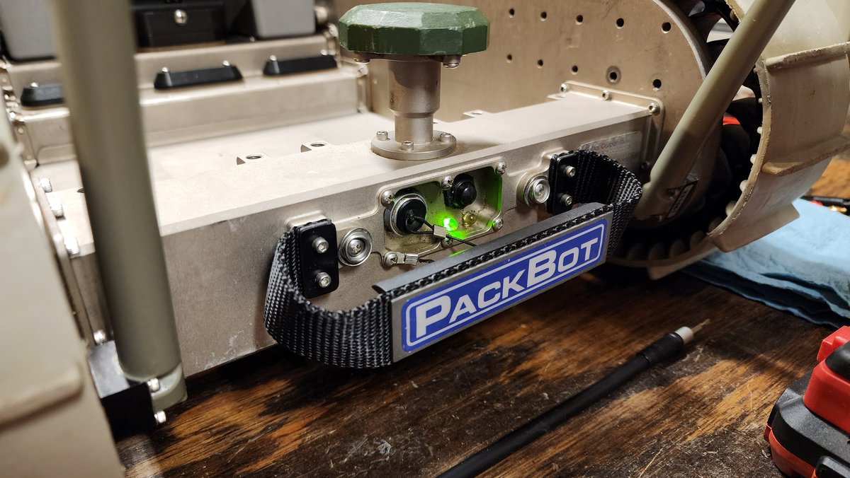 Parametric_Tim's tweet photo. New robot day. This one is a #packbot scout model.
So far I've added some new antennas, new carry handle, and 2x new BB-2590 lithium battery adapters. This one will get stripped down and #cerakoted in Tactical Gray
@iRobot https://t.co/kHxus5egFS