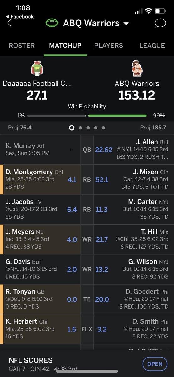 OGDaley's tweet image. Mixon is having a day ‼️#FantasyFootball
