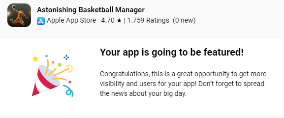 Back in the featuring team. Thanks <a href="/AppStoreGames/">App Store Games</a> 🏀🔥