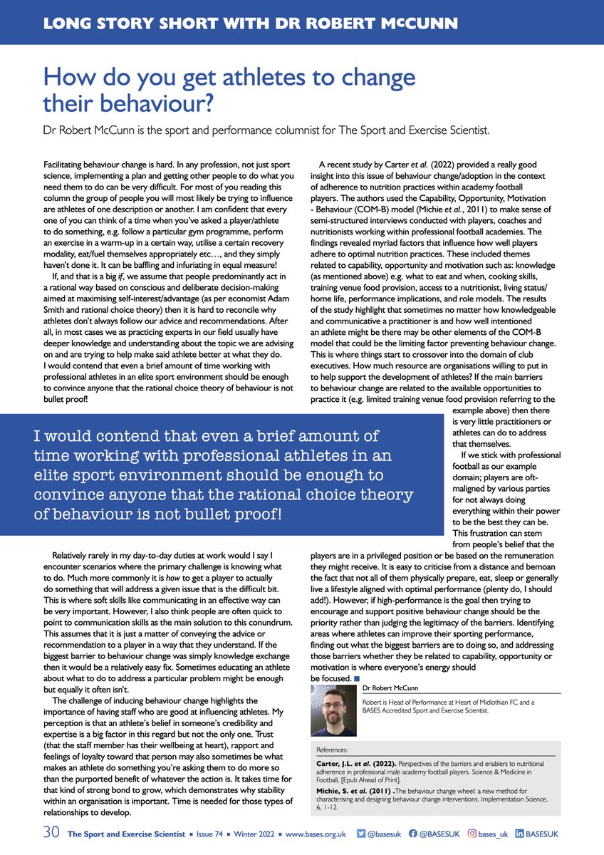 RobertMcCunn's tweet image. Latest in @basesuk @BASES_SP TSES - how do you get athletes to change their behaviour? bit.ly/3UxhPpF