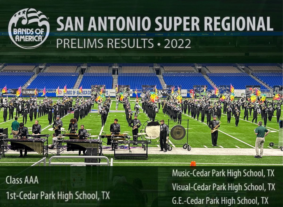 Congratulations to the Timberwolf Band for sweeping captions and winning Class AAA at BOA San Antonio in prelims💚💚💚🐺🐺🐺 GO BAND!!!