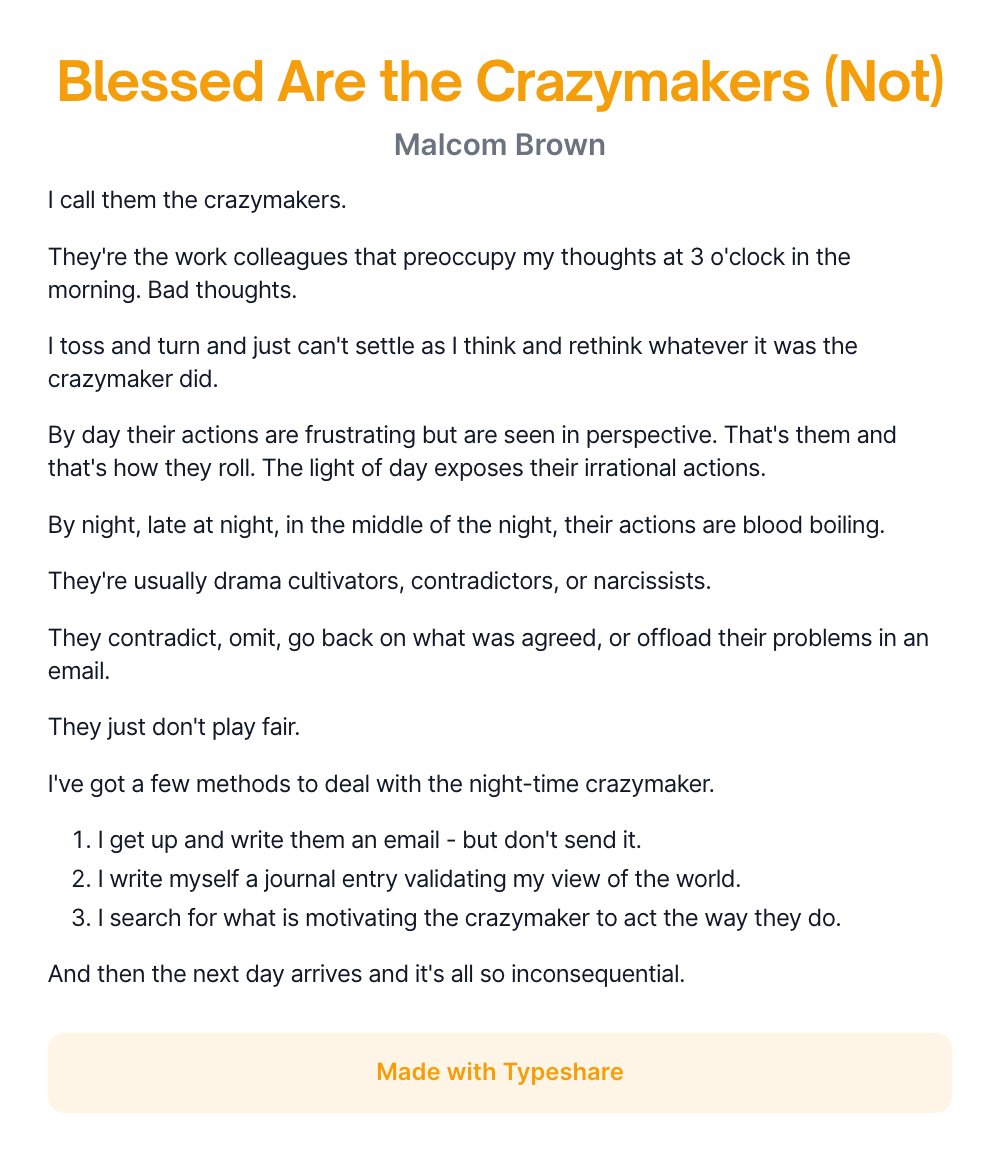 malcomb's tweet image. Does work keep you awake at night? Anyone in particular?
#crazymaker #knowledgeworker