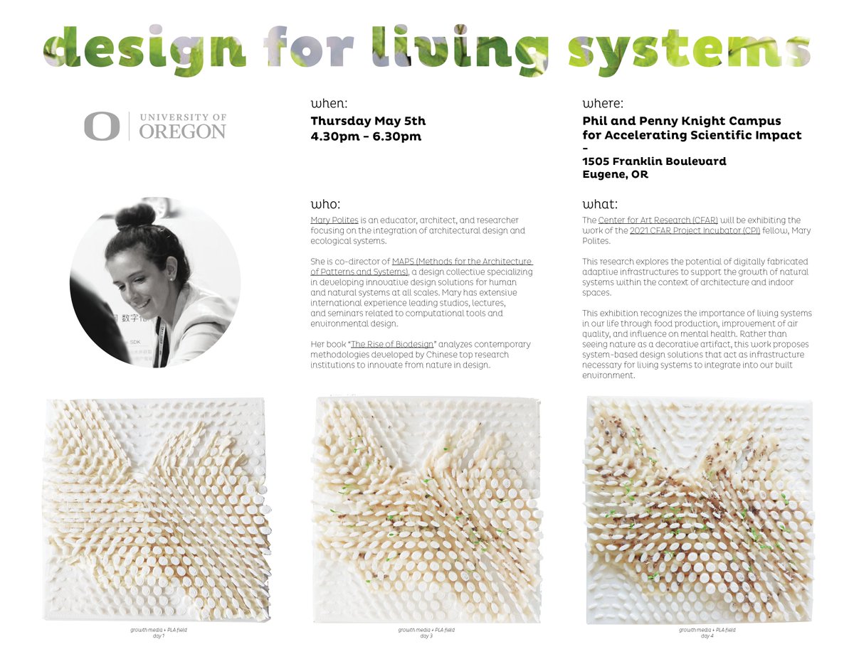 Mary Polites <a href="/m_polites/">m polites</a>, 2021-22 CFAR fellow, gave a tour to University of Oregon's students around the incredible <a href="/UOKnightCampus/">Knight Campus</a> facilities she used for her fellowship exhibition. The visit was part of the <a href="/uoregondesign/">UO College of Design</a> Bruton Transpecies Design workshop back in September.