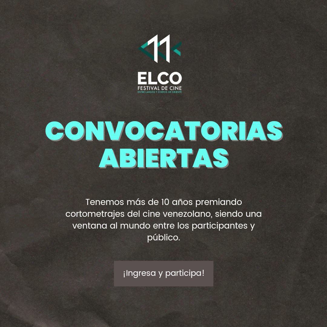 ¡Convocatorias abiertas!🎥

Todavía estás a tiempo de inscribir tu cortometraje en el #FestivalElco2023 🎬

Conoce nuestras bases y regístrate haciendo click a este enlace 
drive.google.com/file/d/16XZftt…

#RumboaELCO2023