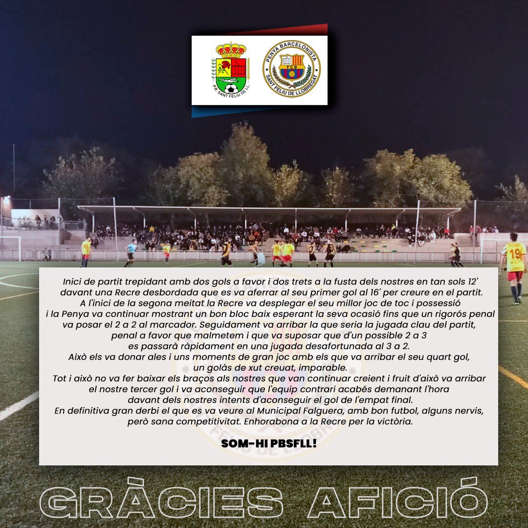PBSantFeliu's tweet photo. crónica del partit entre @PrecreativaSF vs PBSFLL “A”(4-3) https://t.co/Nzwmp4aJIB