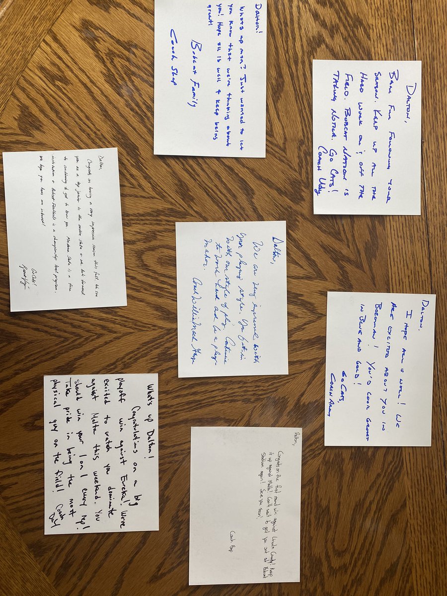 DaltonNoble7's tweet photo. Thank you @MSUBobcats_FB coaches for the personal letters, I really appreciate the support @bvigen @CoachBobbyDaly @CoachBap @WillieMGarza @CoachBSheph @CoachUdy @CoachArmy https://t.co/oFrJYJi9MY