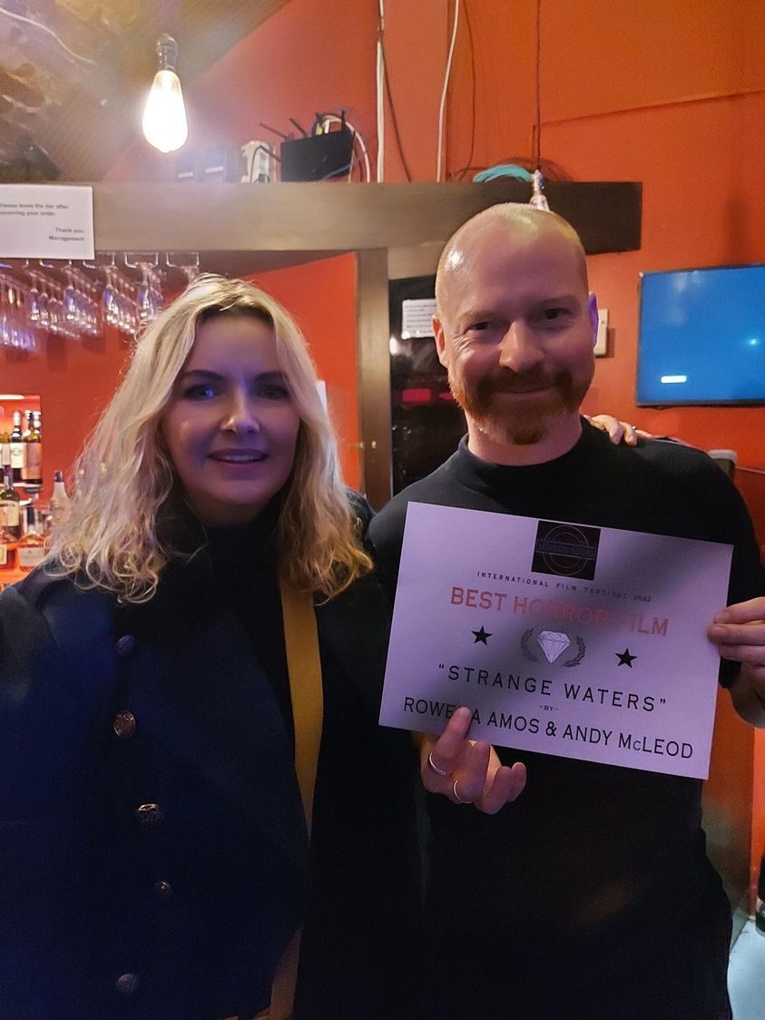 AmosRowena's tweet photo. Great night at London Rocks Film Festival @film_rocks We picked up 'Best Horror Film' for 'Strange Waters' @SWatersFilm Thanks to @JamesRowlins, Sarah, Andrew and team for organising a brilliant event! #filmmakers #LRIFF #Londonrocks https://t.co/iOUcc3gwun