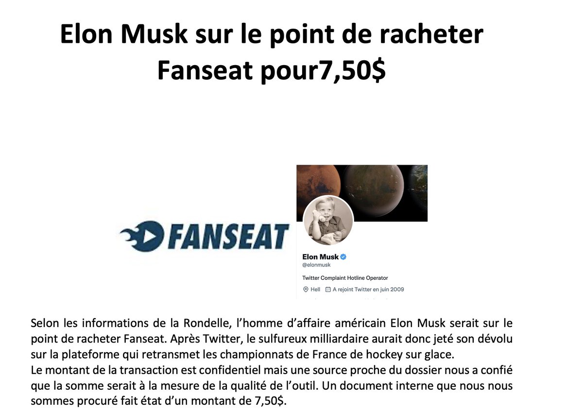 [SCOOP] Elon Musk sur le point de racheter Fanseat pour 7,50$