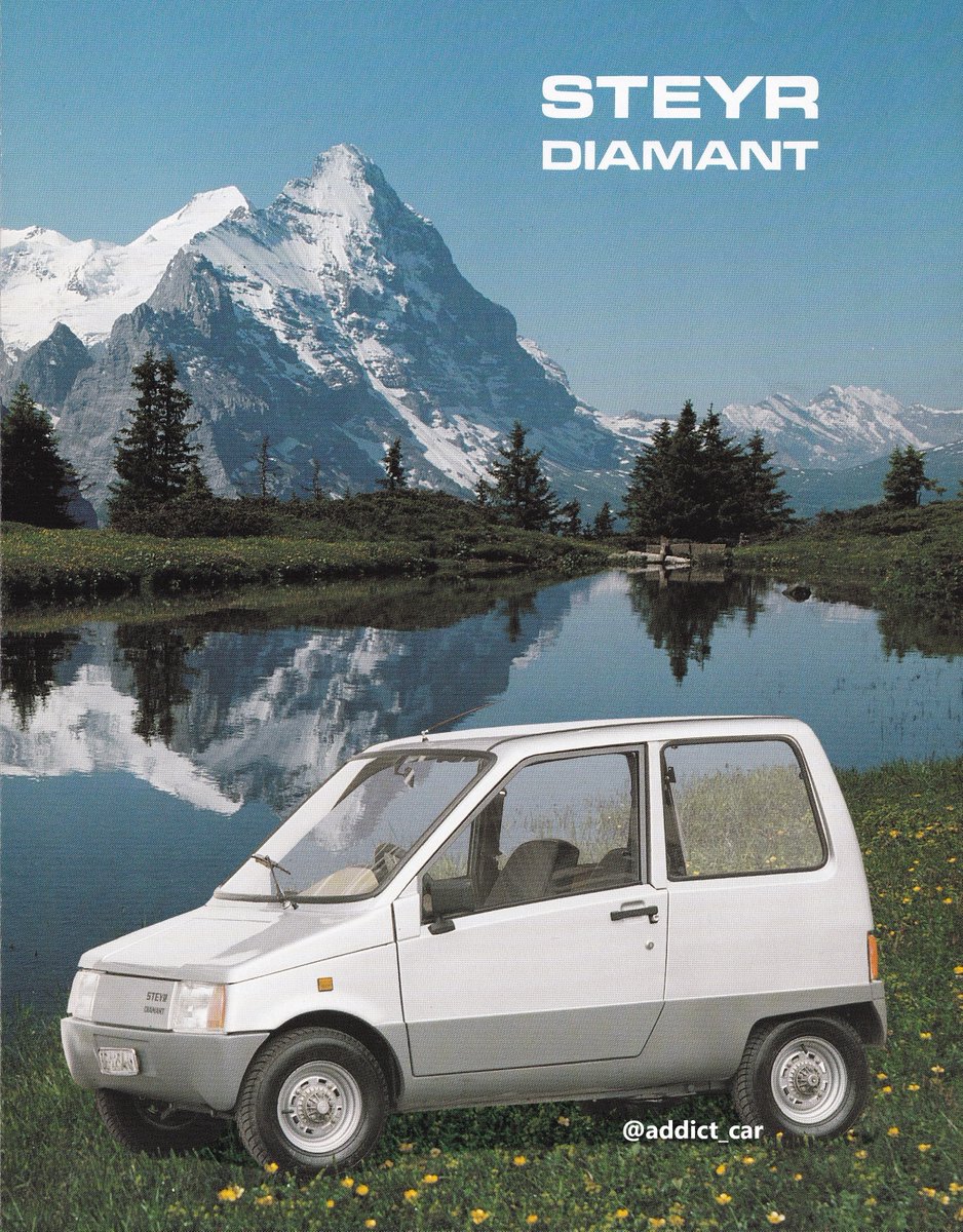 addict_car's tweet photo. #MicrocarMonday The Steyr Diamant was an electric car dating from around 1989, offered by the Swiss branch of Austrian vehicle specialist Steyr-Daimler-Puch. The brochure noted the company wanted to do something to help protect the natural environment. #carbrochure #Steyr https://t.co/AxOCkXBnpZ