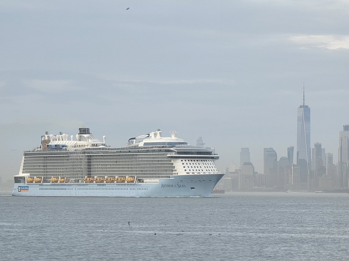 UCruiseNews's tweet photo. .@RoyalCaribbean's #AnthemoftheSeas sailing away from Cape Liberty, NJ today on a 7-night cruise originally scheduled to visit Port Canaveral &amp; the Bahamas now due to spend a day in Labadee, Haiti due to the forming tropical disturbance forecast to hit Florida. https://t.co/I0rew5JV24