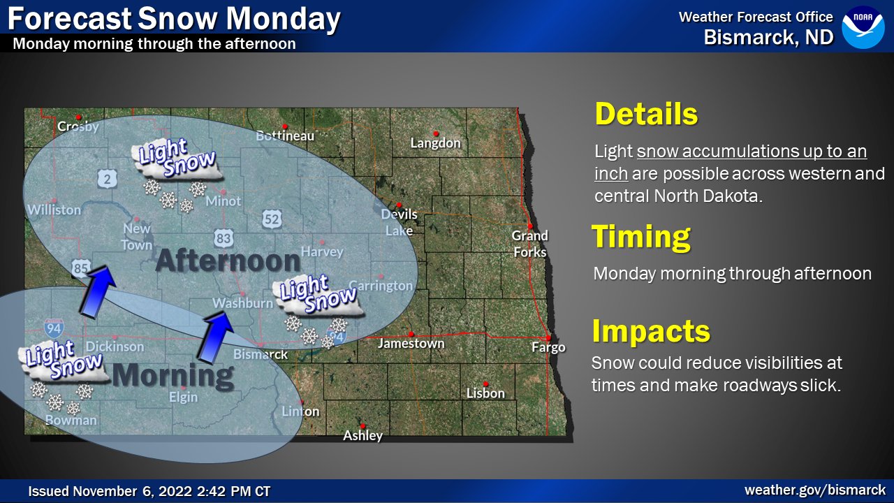 NWS Bismarck on Twitter "Snow is possible tomorrow morning for southwest moving into western