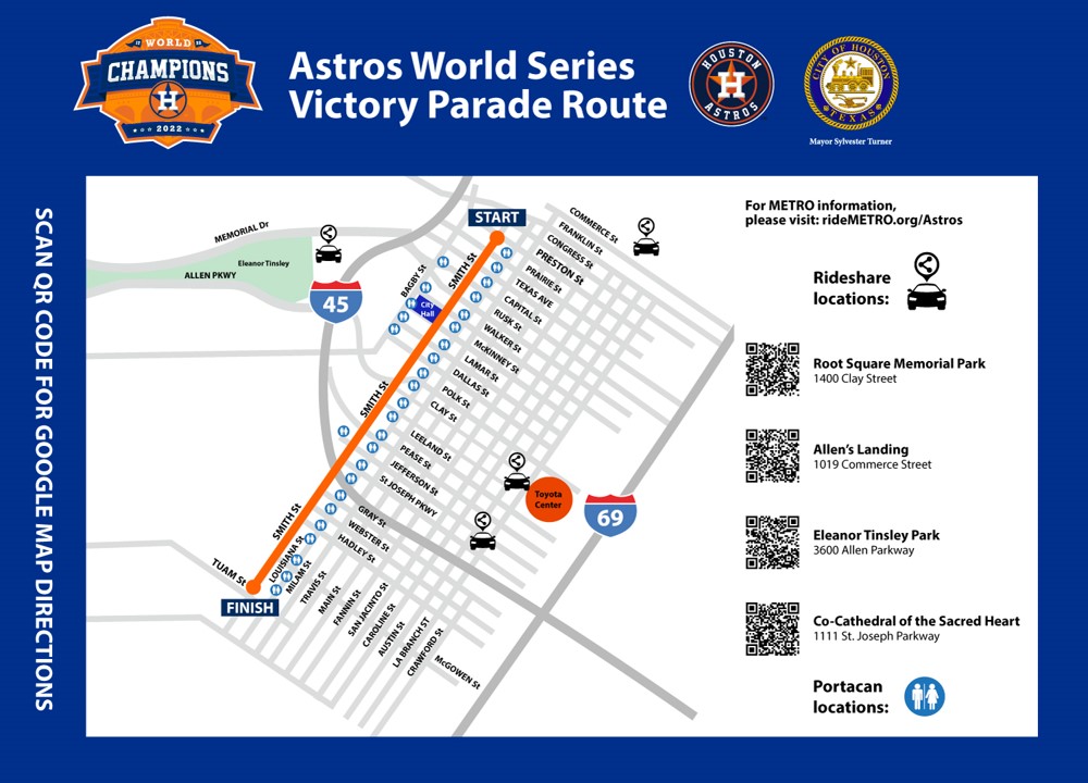 HoustonTX's tweet image. #WorldSeries parade will be tomorrow at 12pm‼️
Please utilize @METROHouston or ride share to get to the Parade. Services from @METROHouston will be free tomorrow. ⚾️⚾️🥳🥳

 #LevelUp #WorldSeries2022