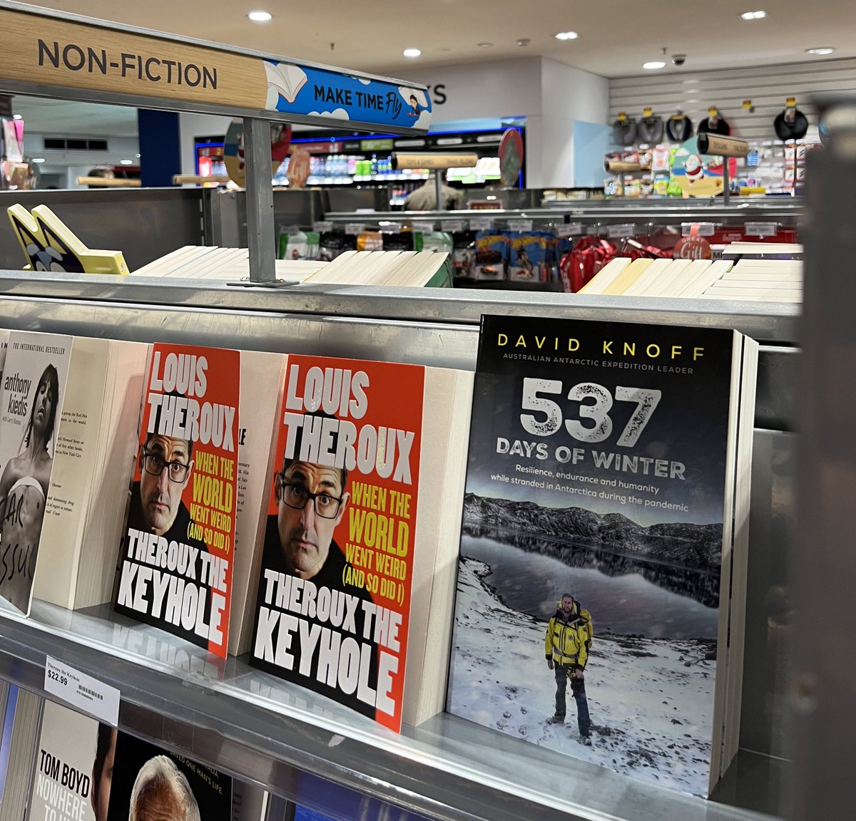 Dave_Kay_'s tweet photo. Spotted at Melbourne airport this morning alongside @louistheroux on my way to Hobart, still selling strong! Thanks all 😎 @AffirmPress https://t.co/fzSDvJ857N