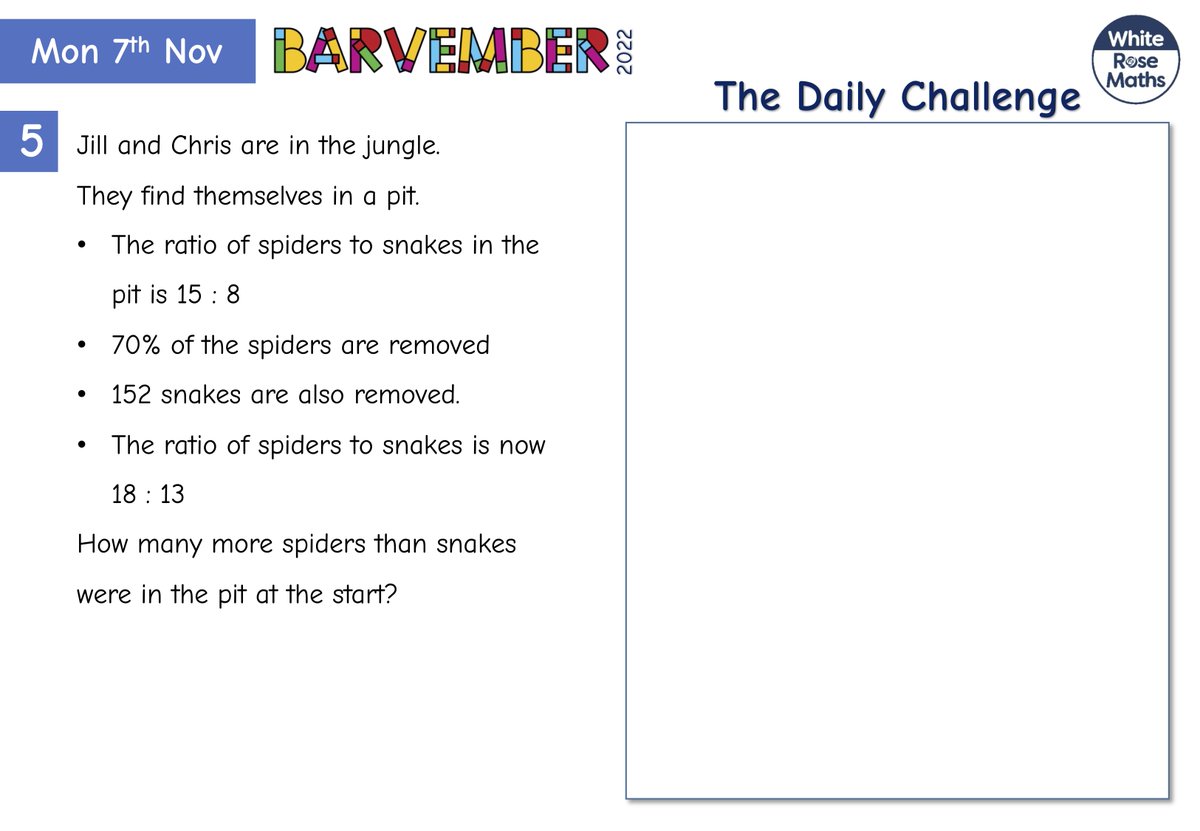 Tomorrow's #Barvember problems are available to download from our website now... including a special <a href="/imacelebrity/">I'm A Celebrity... Get Me Out Of Here!</a> challenge question! 🕷️🐍🌴 🇦🇺 #ImACeleb

🔗 ow.ly/kHQ950Ltmeb