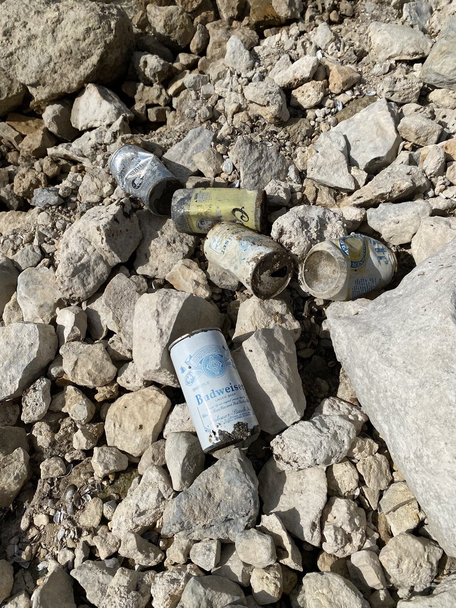xerimichael's tweet photo. My archaeological skills tell me that these were deposited in Lake Travis sometime in the 80s. My dad and his friends used to pay us 5 cents a piece to pick these up when they were partying back in the day #poptops #trashpatrol https://t.co/xMGWYJ9Yr0
