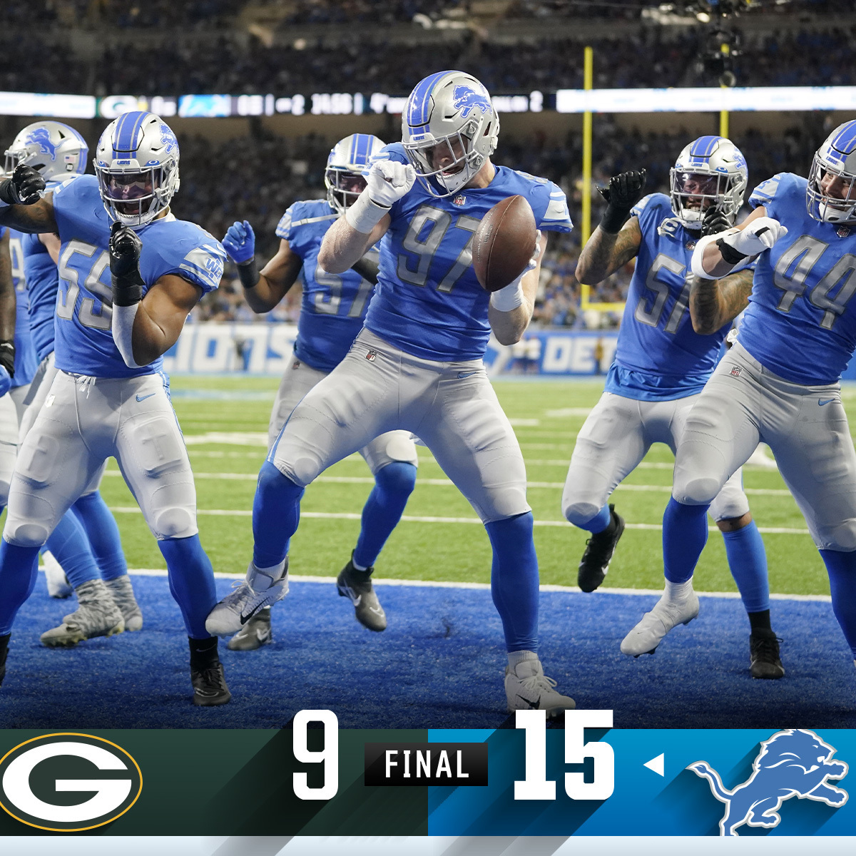 NFL's tweet image. FINAL: The @Lions defeat their NFC North rival! #GBvsDET