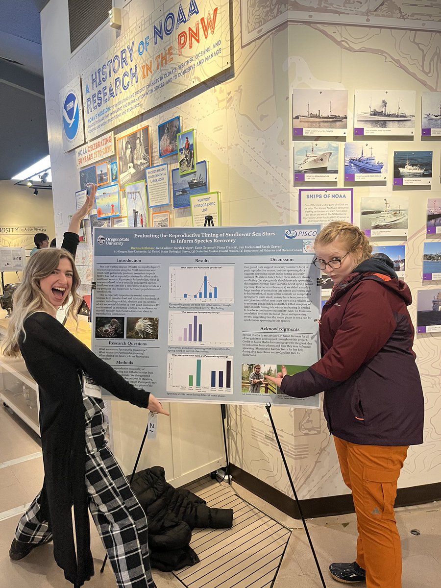BrennaRothman's tweet photo. Some of my dear friends came to watch me present my research on sunflower sea stars at #StateoftheCoast! 
I learned so much about how to strengthen my science communication skills, and got great data analysis advice from fellow presenters. https://t.co/xZdBHzE1Xt