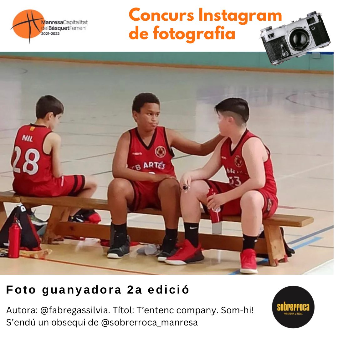 Ja tenim guanyadora de la segona edició del concurs de fotografia a Instagram d’aquest any de #Manresa #capitalitatbàsquetfemení2022 
—-
Es tracta d’una fotografia de Silvia Fàbregas  que porta per títol T’entenc company. Som-hi!🏀
Rep un obsequi de Llibreria Sobrerroca
👇👇
