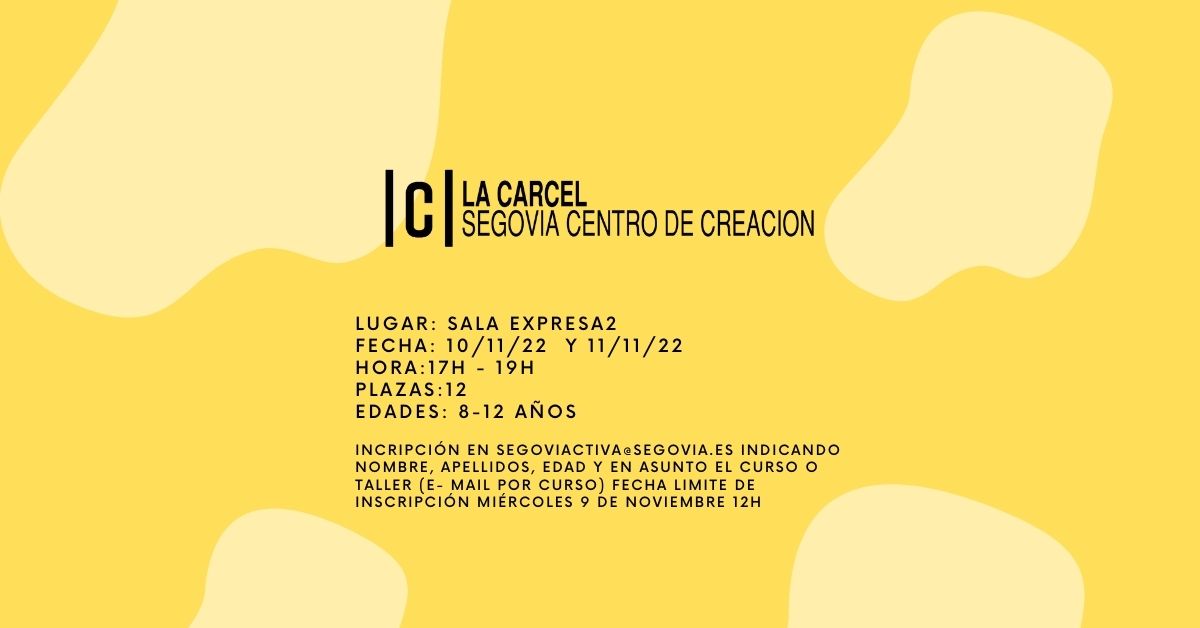 ⚠️ 𝗦𝗢𝗟𝗢 𝟭𝟮 𝗣𝗟𝗔𝗭𝗔𝗦  para el  👱‍♀️ “𝗧𝗮𝗹𝗹𝗲𝗿 𝗱𝗲 𝗮𝗻𝗶𝗺𝗮𝗰𝗶ó𝗻 𝟮𝗱" Y las inscripciones ya están abiertas‼️ Toda la información👇 ¡Te esperamos! 😊

Organiza: <a href="/segovia_es/">Ayuntamiento de Segovia</a> <a href="/SegoviActiva/">SegoviActiva</a> <a href="/CulturaHabitada/">SGCulturaHabitada</a>  

📍 Sede @lacarcelsegovia