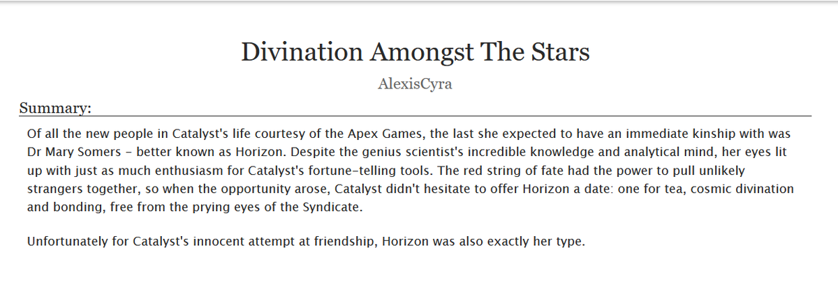 AlexisCyra's tweet photo. โ๏ธ CATALYST/HORIZON CONTENT โ๏ธ (#astrowitch ?)
Wrote a story about the little tea date that Catalyst and Horizon keep talking about during Apex matches... wouldn't it just be the worst if Catalyst was crushing on Horizon during the whole thing? ๐ณ https://t.co/mqx1M68D25 https://t.co/kqnwFlCBwq