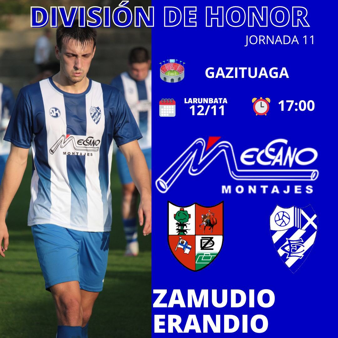 Este sábado visitaremos al Zamudio con la idea de seguir ganando..
AUPA EL ERANDIO!!💙🤍💙
