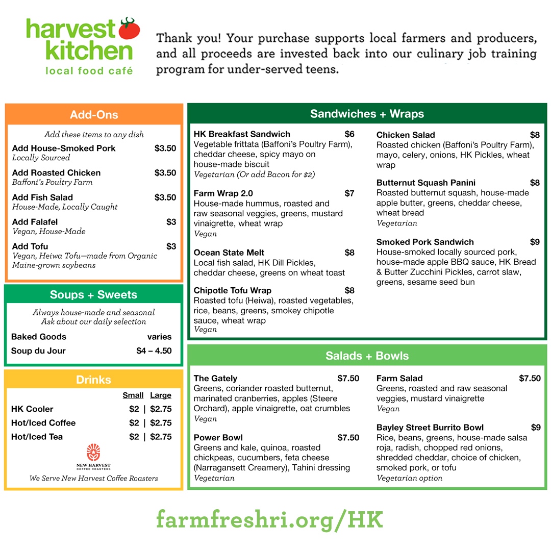 The weekend may be ending, but at least you can plan some delicious weekday meals at the #HarvestKitchen Cafe #2BayleySt #Pawtucket Mon-Fri 10a-3p farmfreshri.org/cafe

Pictured: Gately Salad, Butternut Squash Panini, Smoked Pork Sandwich, NEW SEASONAL MENU!