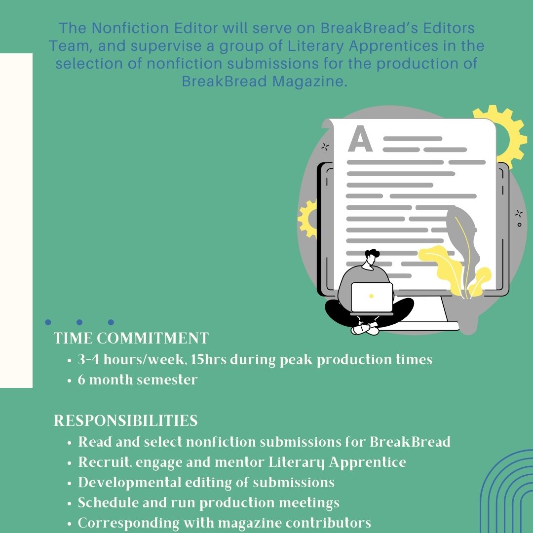 BreakBreadProj's tweet image. #Volunteer Open Call! BreakBread Magazine is looking for a #nonfiction editor and we'd love to see your application!

Check out the link below to learn more:
breakbreadproject.submittable.com/submit/241713/…

#prose #writingcommunity #opencall #writing #editor #litmag #litjournal