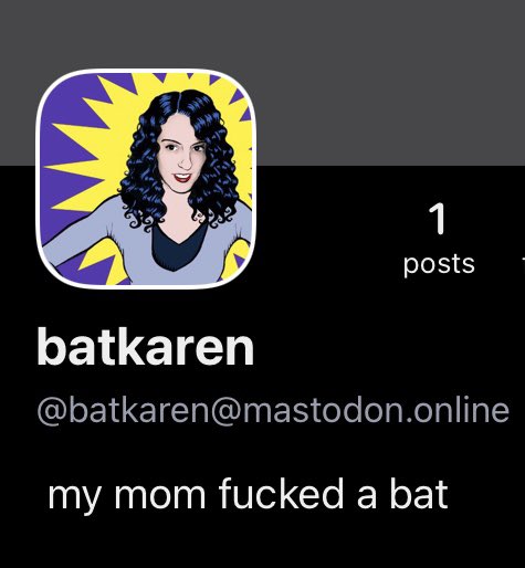 I’m still on Twitter but figured I’d try setting up on Mastodon too as @batkaren@mastodon.online