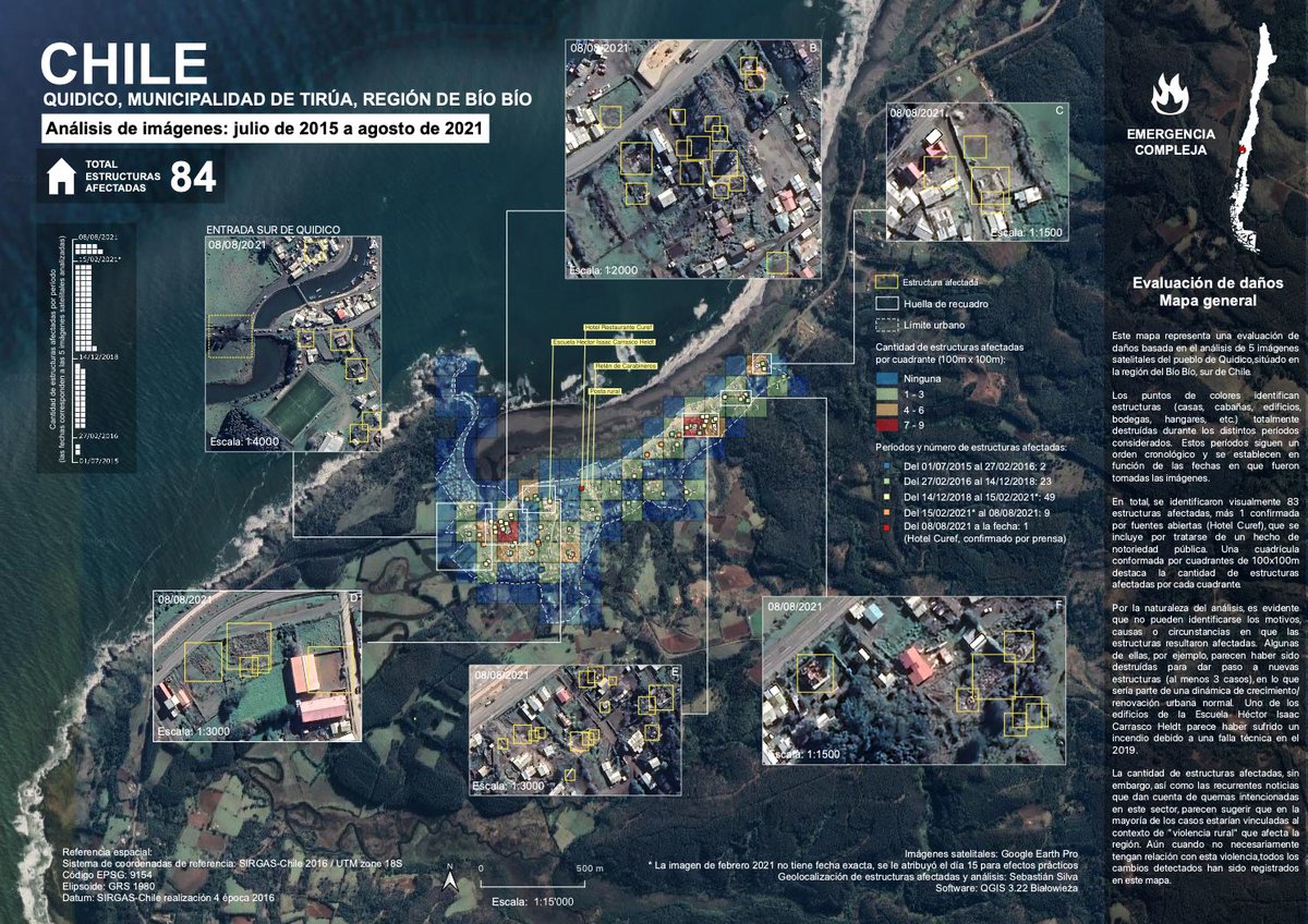 Damage assessment, rural violence in Quidico, Bío Bío, Chile. #QGIS