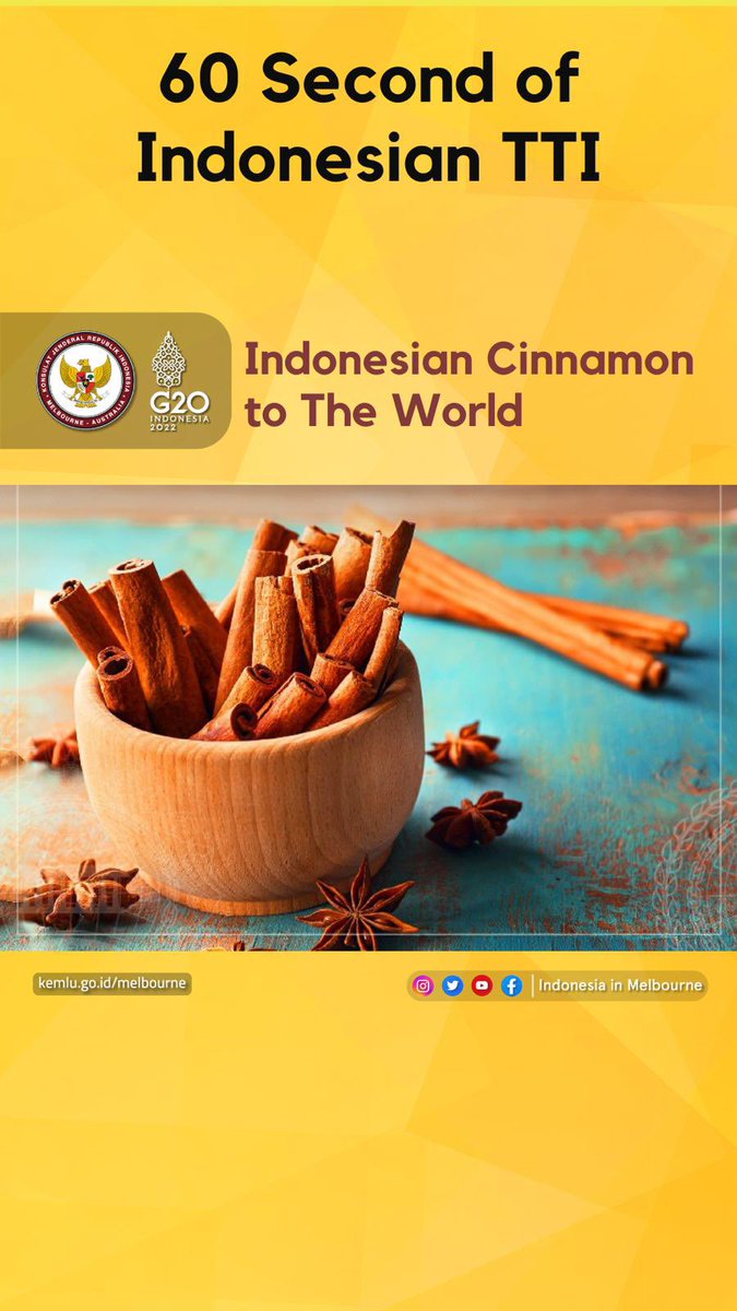 IndonesiaInMelb's tweet photo. Did you know that Indonesia is one of the largest suppliers of Cinnamon to the World?
#inidiplomasi #friendsofkjri #cinnamon #indonesiainmelbourne #Indonesiantti #TTI https://t.co/CSCmtuxRoH