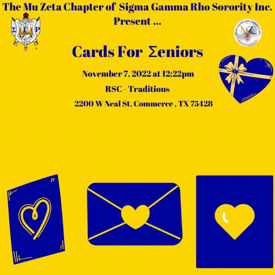 muzeta_poodles's tweet photo. On the 7th day of RHOvemberโฆ.
Come out to help us write โCards for ฮฃeniorsโ in RSC-Traditions. Letโs send off cards of joy to the elderly in nursing homes from Greenville to Dallas areas ๐๐
#MustBeMZ #SGRHO #RHOadto100 #Centennial https://t.co/GXwRP9lhzF