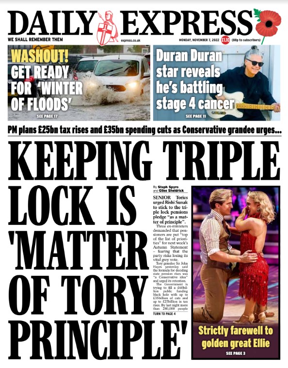 Daily Express on Twitter "Monday's Front Cover Keeping triple lock is
