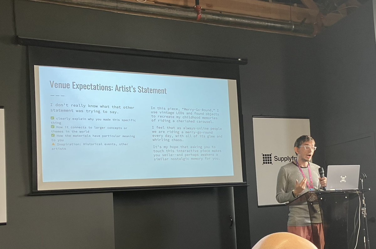Alpenglow Industries (alpenglow@mstdn.social) (@alpenglowind) on Twitter photo Listening to an excellent talk by <a href="/ccombs/">Chris Combs</a> at #supercon2022 about selling electronic art, did not expect the bonus and very good lesson about product reliability! Listening to an excellent talk by <a href="/ccombs/">Chris Combs</a> at #supercon2022 about selling electronic art, did not expect the bonus and very good lesson about product reliability!