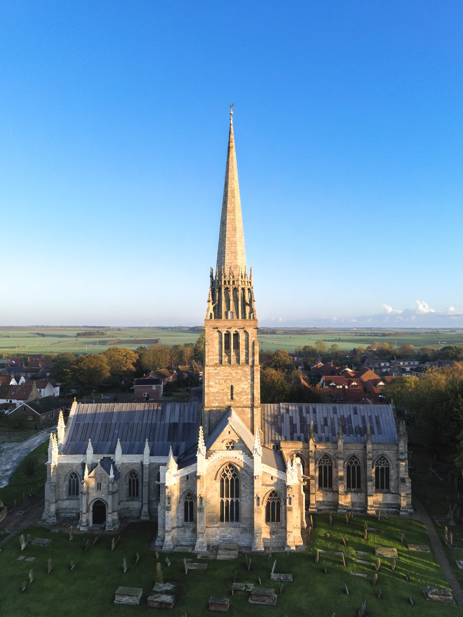 One for the early birds: the Queen of Holderness: St. Patrick's, Patrington in Yorkshire was built at the height of the Decorated style of Gothic. Its tower, complete with pinnacled and crocketed corona, is early C15th.