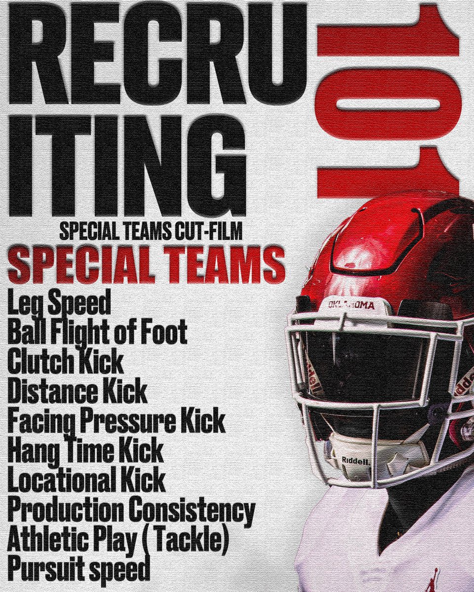 RECRUITs: Special Teams, you will need to have these clips FIRST in your FILM, showing your BEST positional attributes. These clips will help answer the questions about your skills, factors, and ability to play the position.  

#Recruiting101
