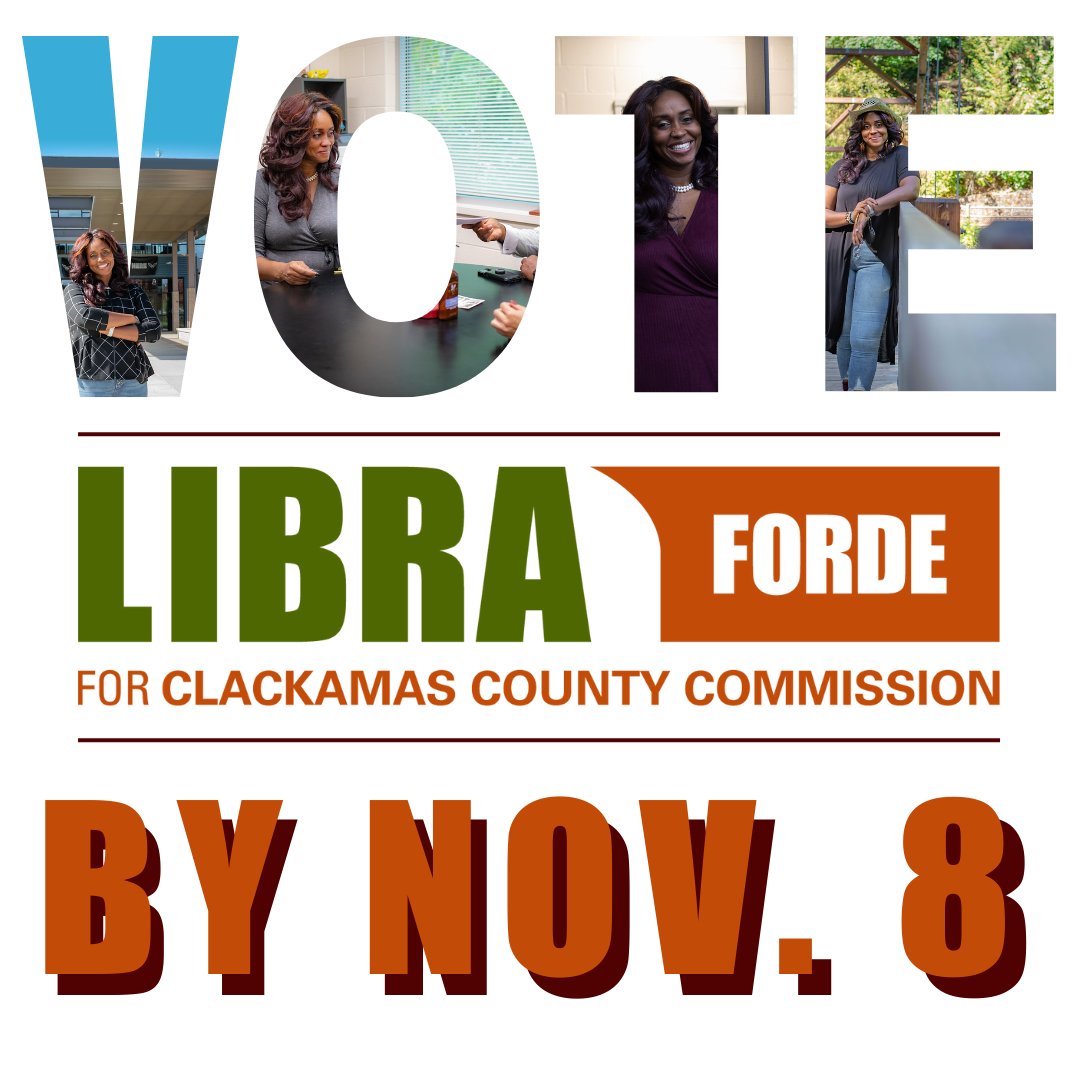 Share with your friends to remind them to VOTE by Nov. 8 and VOTE LIBRA FORDE! #VoteLibraForde

Ballots are due back this Tuesday by 8pm. Your ballot must be postmarked November 8 or dropped off to a local dropbox: clackamas.us/elections/offi… #VoteLibraForde