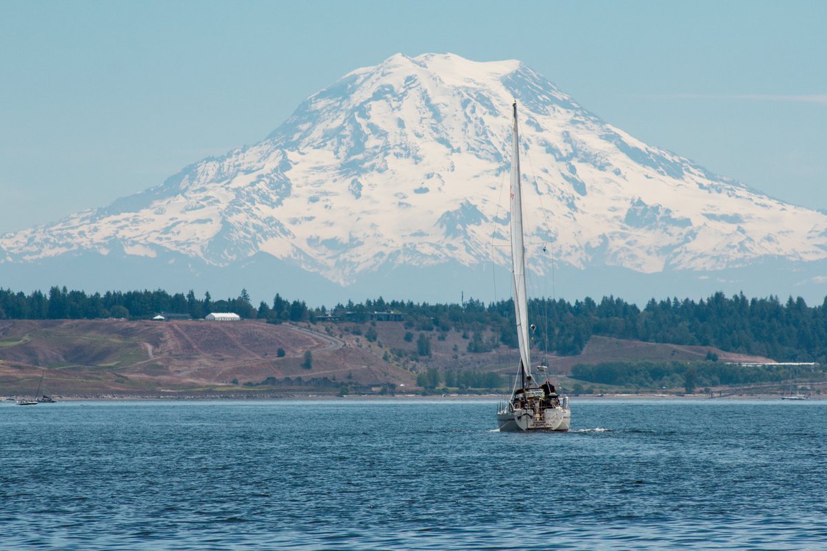 RickCorlett's tweet photo. @alwaysdaydreAMY That picture has Mt Baker in the background as seen from Eagle Harbor - Cypress Island, but we also sail south and get those killer Mt Rainier views like this picture. I never stop being amazed. https://t.co/iEFE27t2Oa