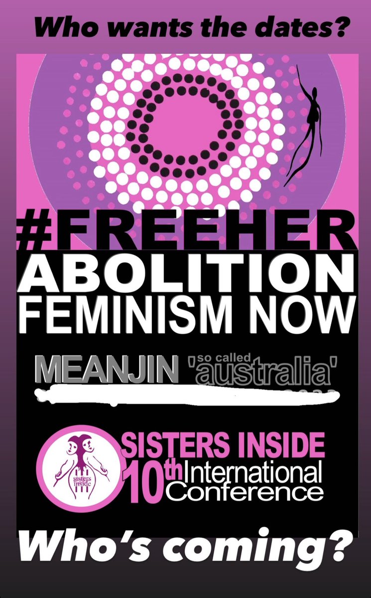 So excited to announce dates for Sisters Inside’s 10th International Conference tomorrow #freeher #abolitionfeminism #sistersinside & confirming that Angela will be joining us again 🖤🖤 #AngelaDavis #Meanjin Don’t miss out on registering as there will be limited registrations