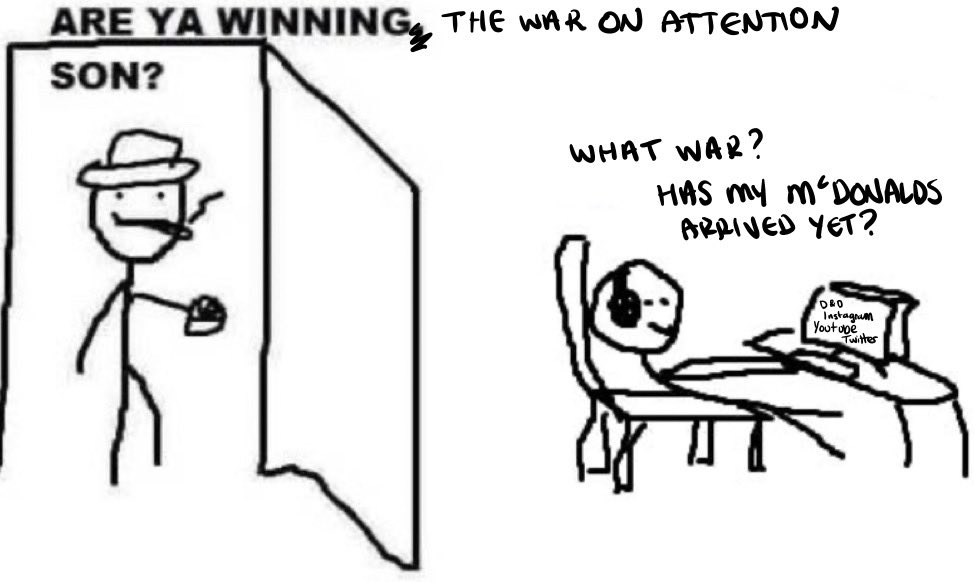 (1/13) You’re being robbed of your motivation and attention.

There’s an ongoing war being waged to encroach on every minute of your attention. 

Are you winning son? 

Or are you even aware that your meant to be fighting back?

Ref:
ncbi.nlm.nih.gov/pmc/articles/P…