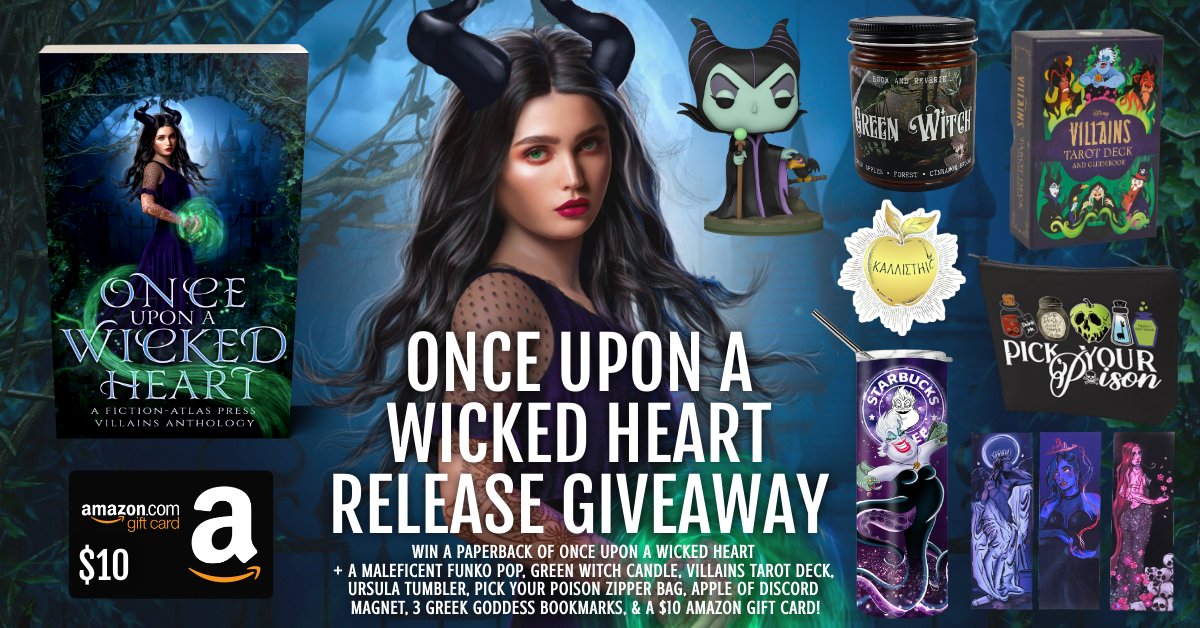💀#Readers we have a Wicked #giveaway for you!💀 
👑 Enter: bit.ly/ouawhreleasegw 👑
💫 To celebrate the release of our #villains anthology, #OnceUponAWickedHeart, we’re giving away a paperback of the book, + everything pictured here!💫
#amreading #fantasyreads #bookgiveaway