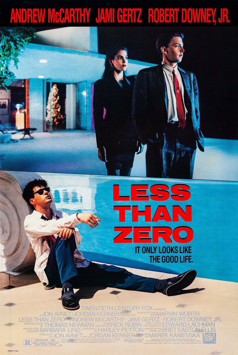 FilmNewsNos's tweet photo. 🎬MOVIE HISTORY: 35 years ago today, November 6, 1987, the movie ‘Less Than Zero’ opened in theaters!

#AndrewMcCarthy #JamiGertz @RobertDowneyJr #JamesSpader #NicholasPryor #TonyBill #DonnaMitchell #MichaelBowen #SarahBuxton #JayneModean #LisanneFalk #MarekKanievska https://t.co/d7bai9ZOk1