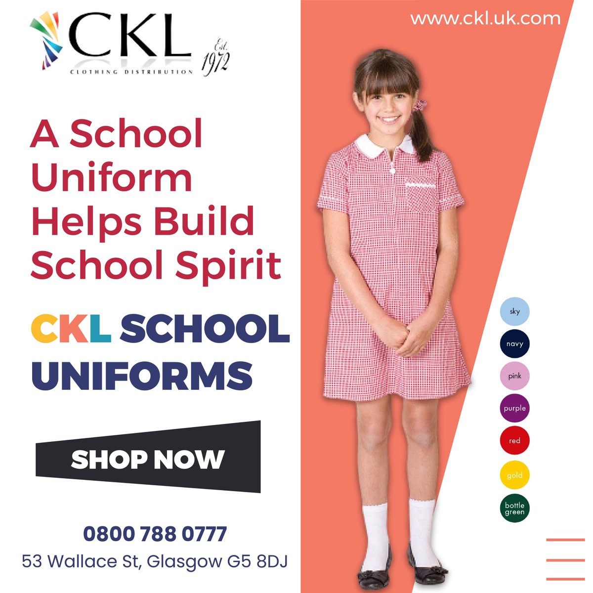 School uniforms are quite useful in creating a sense of equality among students.  
 Visit us on bit.ly/3fu9x2H, Or Email us on-sales@ckl.uk.com Or Shop with us at 53 Wallace Street, Glasgow G5
8DJ
#ckl #schooluniform #schoolpride #senseofunity #schooldresses #schoolshirt