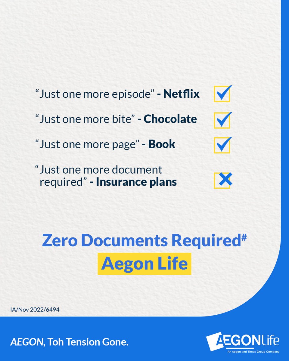 Bandhan_Life's tweet photo. Aegon Life Insurance is totally digital*.

Zero documentation bole toh just one more tension gone! 

#AegonLifeInsurance #AegonTohTensionGone #DigitalInsurance 
#HappyCustomers #EasyToBuyInsurance #SimpleInsurance #MakeItEasy

*T&amp;C Apply https://t.co/qhAP2Biqnj