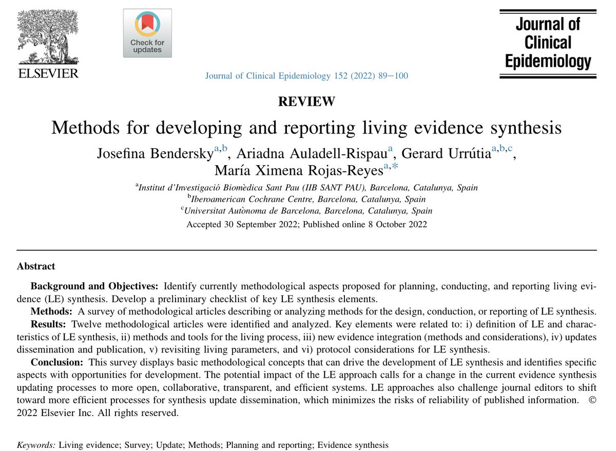 📢 Our most recent article is now published! 

We invite you to read one of the results of our work, where we identified current #methodological aspects proposed for planning, conducting, and reporting  #LivingEvidence synthesis 👇🏽

bit.ly/3h3Oh4K