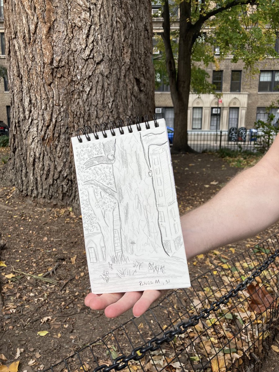 WSPEcoProjects's tweet photo. #TreeWonderWSP on November 6, 2022 was another celebration of the park's English Elm. Making a place to draw the oldest tree in Manhattan brings people together. #WashingtonSquarePark #placemaking https://t.co/tFydgrodqu