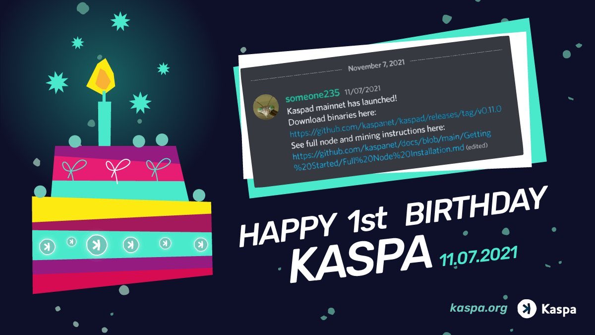 Kaspaはメインネットの起動から1年が経過しました！
$KAS #kaspa #dagknight