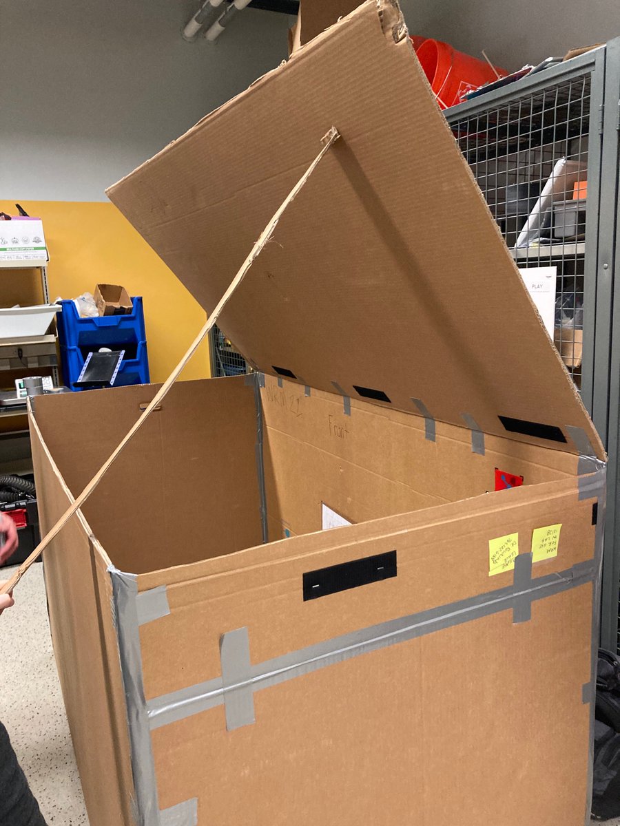 WRMEPICS's tweet photo. This week the WRM Food Waste team built a cardboard prototype of our food waste bin design. Our goal was to get a physical representation of the bin's size, most importantly the height! #foodwaste #prototype https://t.co/6Od6ceMv9g