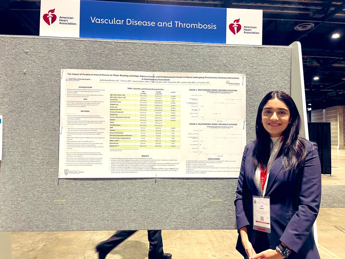 TiaBimal's tweet photo. Last one for the year, #AHA22!
🫀Presented our poster on bleeding complications in PAD PCI patients 
 🫀 Saw some interesting studies such as OCEAN (a) - DOSE 
 🫀Met some great people 

@AHAMeetings @AHA_Research @Refayat_Bhuiyan @NorthwellHealth 
@matherhospital https://t.co/B4RKEQPu1D