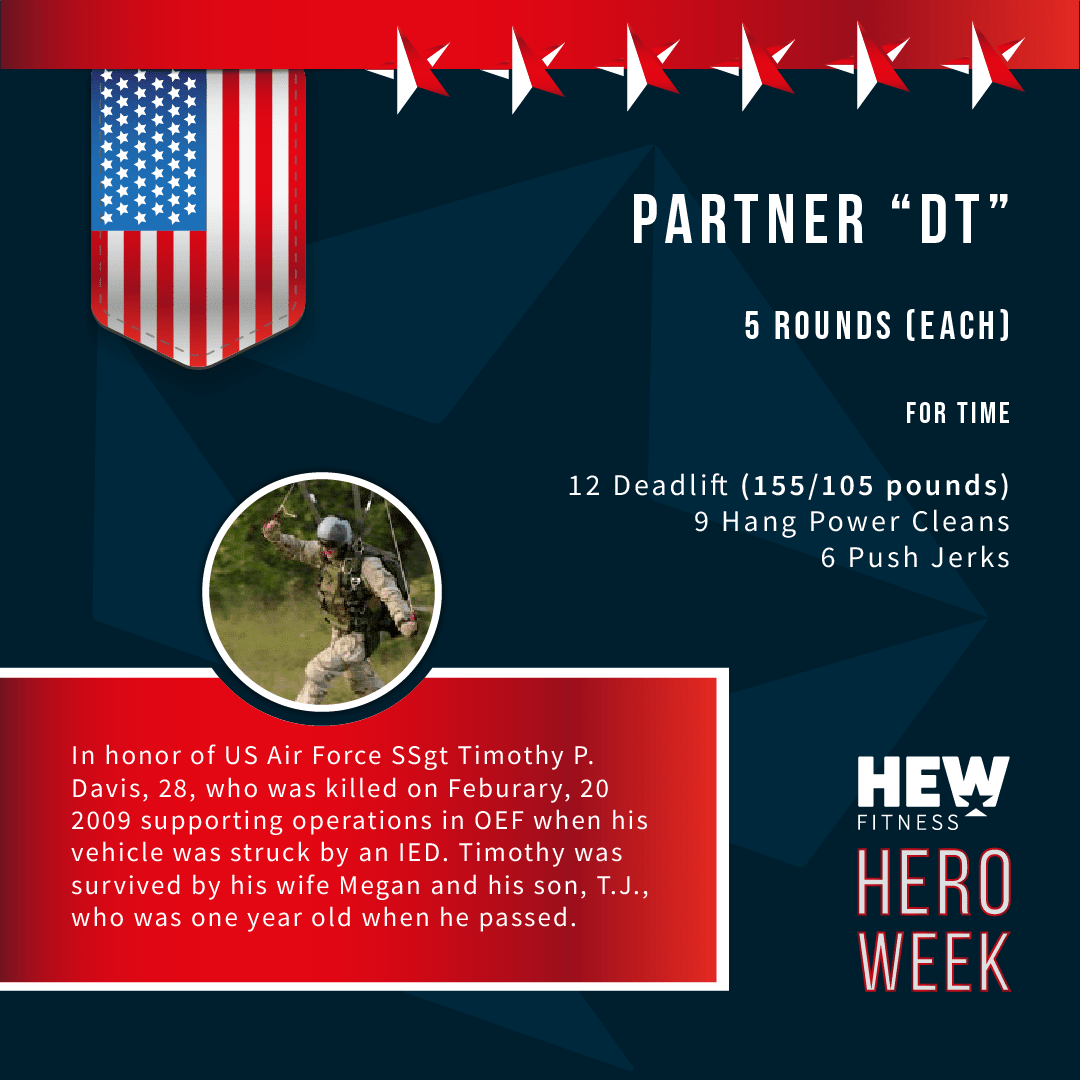 hew_jupiter's tweet photo. Who's ready to honor our first hero of the week ➡️  US Air Force SSgt Timothy P Davis ("DT"). He was killed in 2009 while supporting an operation abroad after his vehicle was struck by an IED. See you at the gym on Monday!

#hewfitness #hew #seekstrength #hewheroweek #dt #honor https://t.co/D84B34daH1
